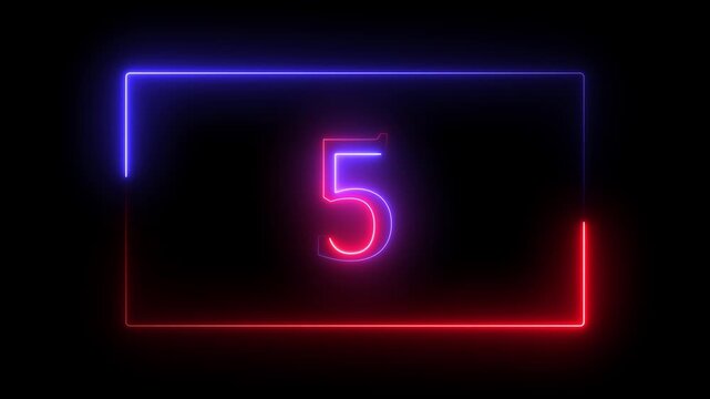 10 second neon countdown timer animation with neon number text from 10 to 0 with interesting neon frame animation. neon number text glowing motion.