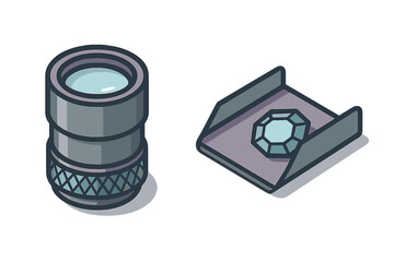 Optical inspection device and brilliant faceted gemstone on a jeweler's tray