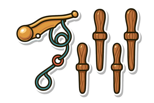 Assortment of wooden hand tools including burnishers and a fid for traditional crafts
