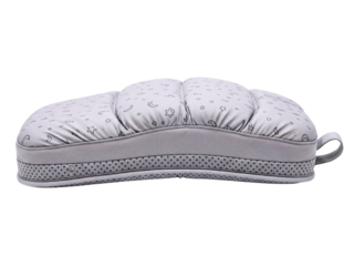 Soft gray infant head support cushion with a breathable side on a transparent background