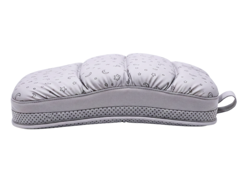 Soft gray infant head support cushion with a breathable side on a transparent background