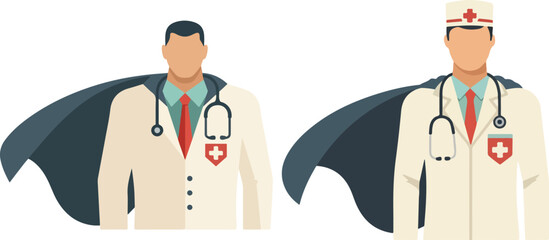 Retro Superhero Doctor with Cape Healthcare Appreciation Flat Vector Illustration