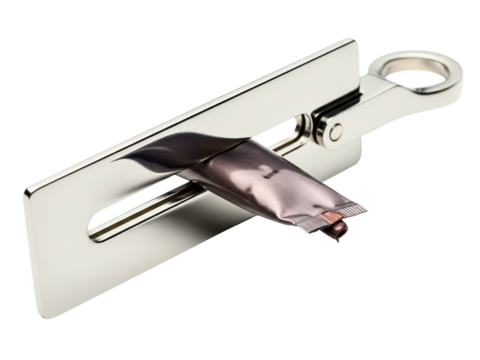 Metal tube squeezer tool for dispensing paint on a transparent background