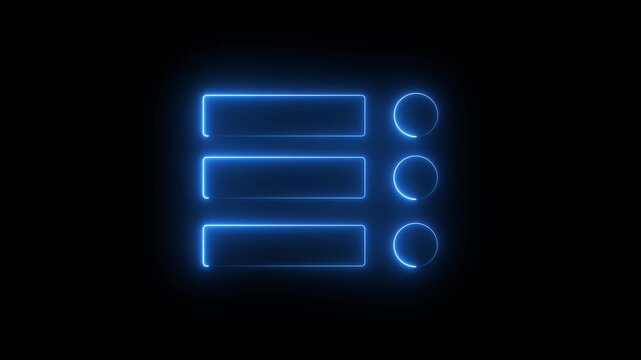 Glowing neon line Restaurant Cafe menu icon. Glowing neon rectangle and circle frame repeating animation. Neon menu button icon animation with blue color.