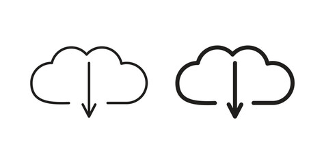 Cloud download icon glyph and line set thin line symbol concept.
