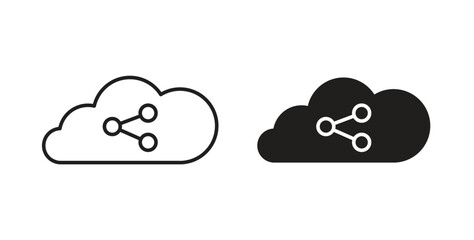 Cloud share icon glyph and line set thin line symbol concept.