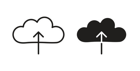 Cloud upload icon glyph and line set thin line symbol concept.