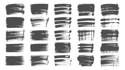 Collection of varied black ink brush strokes and splatters ,Set of thick dried brush strokes, grunge acrylic textures, stencil silhouettes,  Abstract black ink grungy lines, borders, underline