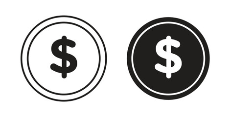 Coin icon glyph and line set thin line symbol concept.