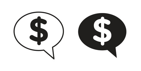 Comment dollar icon glyph and line set thin line symbol concept.