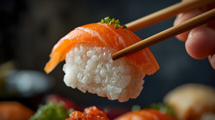 sushi with chopsticks