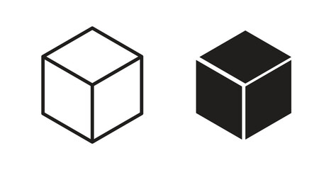 Cube icon glyph and line set thin line symbol concept.