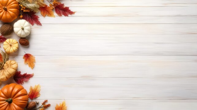 Autumn scene with pumpkins and leaves in a simple background, perfect for seasonal graphics, social media, and print materials.