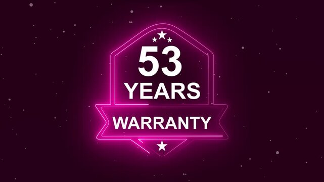 53 years warranty quality assurance concept on the transparent background. Neon Warranty shield Animation. Motion graphics of product guaranteed animated. Hundred percent authentic product.