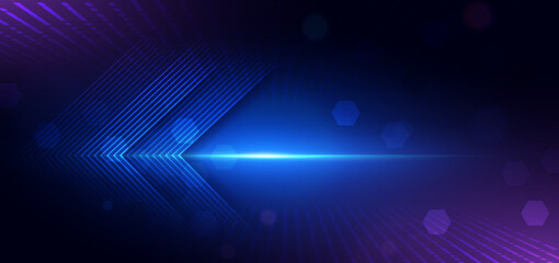 Technology futuristic digital arrow lines glowing network connection on dark background.
