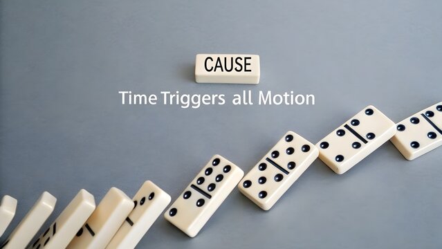 Dominoes falling in a line highlighting the cause and effect