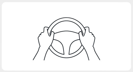 Hands gripping a car steering wheel ready to drive.