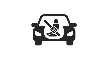 Black Car Icon with Seatbelt and Passenger Illustration.