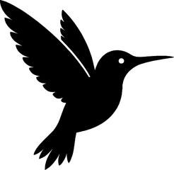 Hummingbird silhouette in flight, isolated on white background.