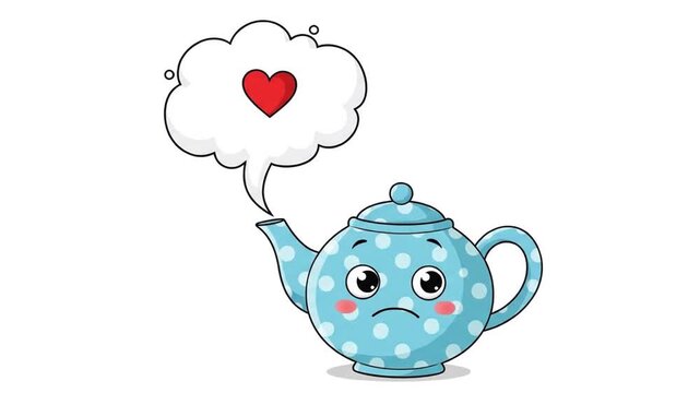 Animated Teapot Expressing Emotions with Heart Balloons - Cute Kawaii Character Animation