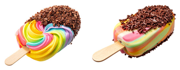 Delicious Swirled Popsicle with Chocolate Crumble Isolated on Transparent Background