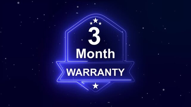 3 month warranty quality assurance concept on the transparent background. Neon Warranty shield Animation. Motion graphics of product guaranteed animated. Hundred percent authentic product.