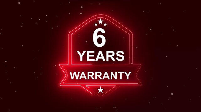 6 years warranty quality assurance concept on the transparent background. Neon Warranty shield Animation. Motion graphics of product guaranteed animated. Hundred percent authentic product.
