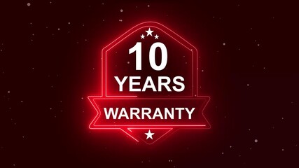 10 years warranty quality assurance concept on the transparent background. Neon Warranty shield Animation. Motion graphics of product guaranteed animated. Hundred percent authentic product.