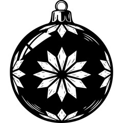 Woodcut Style Christmas Ornament Vector Illustration. Black and white engraving art, festive holiday decoration with star patterns for winter design.