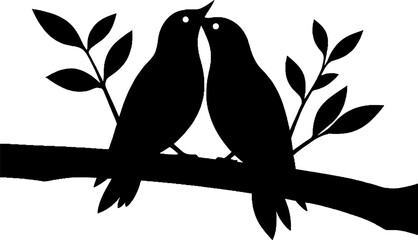 Silhouette of two birds on a branch, symbolizing love and connection.