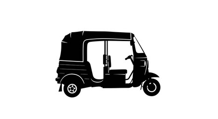 Fototapeta premium Black silhouette of a threewheeled auto rickshaw against a white background