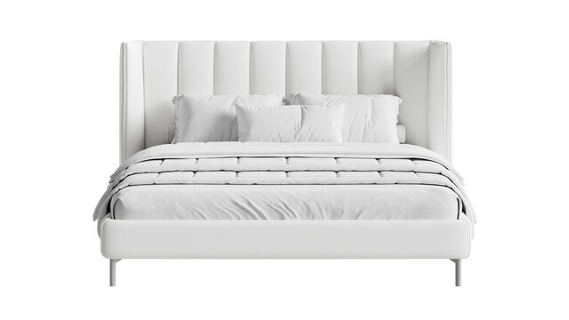 Front view of a white bed on an isolated background. Furniture for рromotional and marketing materials.