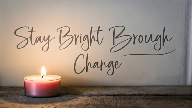 A burning candle with a quote conveying inspirational words