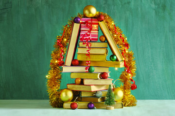 books as christmas gift,christmas present,reading,literature,education, christmas,holiday concept...