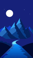 Obraz premium A cartoon landscape of mountains river and night scene