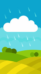 Obraz premium Cartoon landscape with rain cloud and field illustration