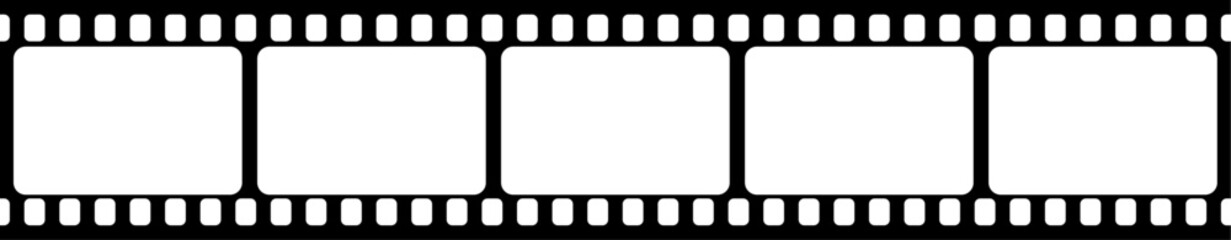 Grunge 35mm film strip background vector with blank frames, perfect for vintage cinema photography and movie reel illustration