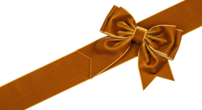 Isolated golden ribbon with bow, diagonal, gift wrapping, decoration, design element