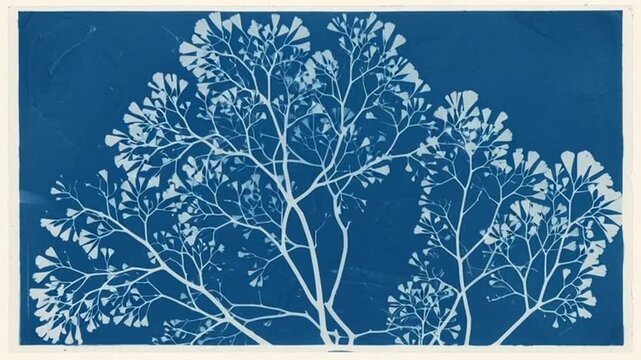 Cyanotype floral arrangement: delicate white blossoms against a deep indigo backdrop evoking