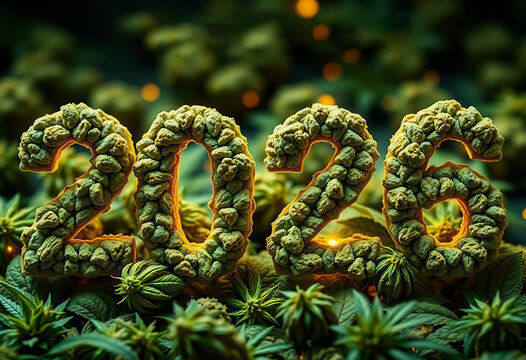 2026 digits made of marijuana buds, happy New Year