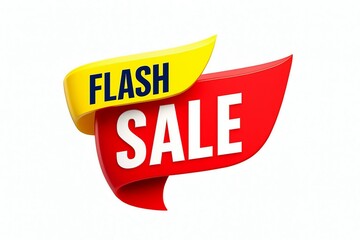 Bright red and yellow ribbon banner with the words flash sale in white and yellow text