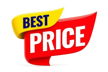 Bold red and yellow ribbon banner with the words best price in white and blue text
