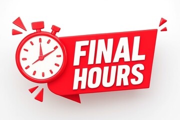 Red banner with stopwatch and text final hours symbolizing urgency and limited time offers for sales