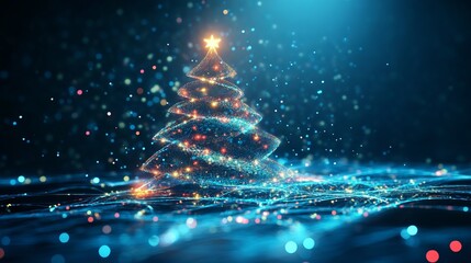 Stunning digital Christmas tree sparkles with vibrant festive lights, creating a magical, glowing holiday atmosphere for celebratory designs.