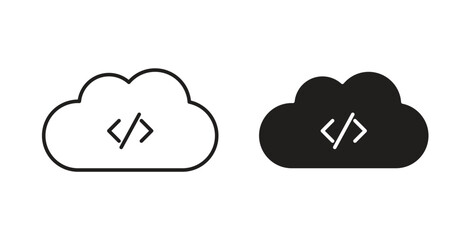 Cloud code icon in doodle and stroke style.