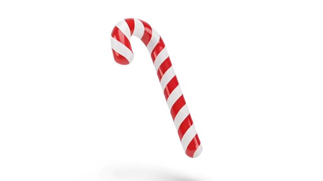 A vibrant, close-up shot of a classic red and white striped candy cane, isolated on a white background.