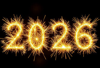 2026 fireworks. Gold sparkler number logo