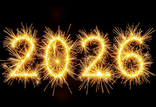 2026 fireworks. Gold sparkler number logo