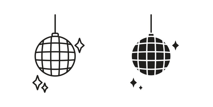 Disco ball icon in doodle and stroke style.
