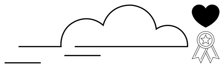 Abstract cloud with heart and star-ribbon element conveying themes thumbs up achievement, care, recognition, success, motivation, love, and service. Ideal for productivity, teamwork or simple flat